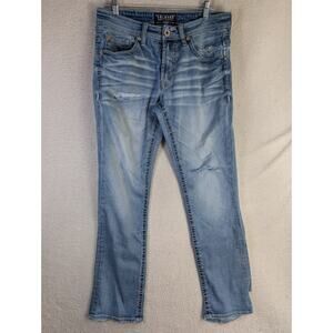 Salvage Buckle Jeans Mens 32R 32x32 Blue Mayhem Straight Leg Distressed Stretch